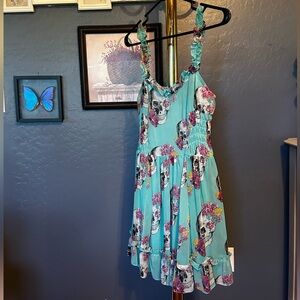 Royal Bones by Daang Turquoise Floral Skull Mini Dress from Hot topic